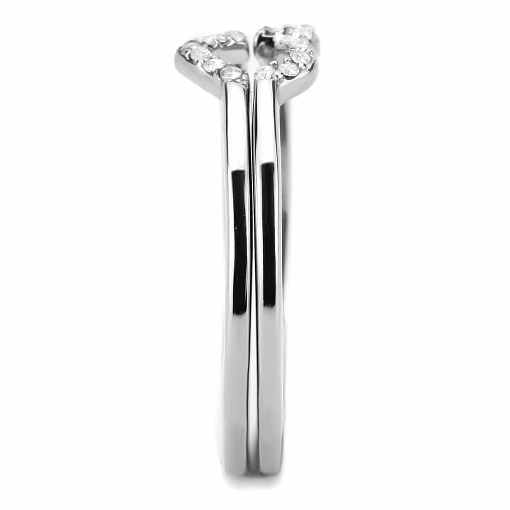 Stainless Steel CZ Pave Open Heart Double Band Ring view 7