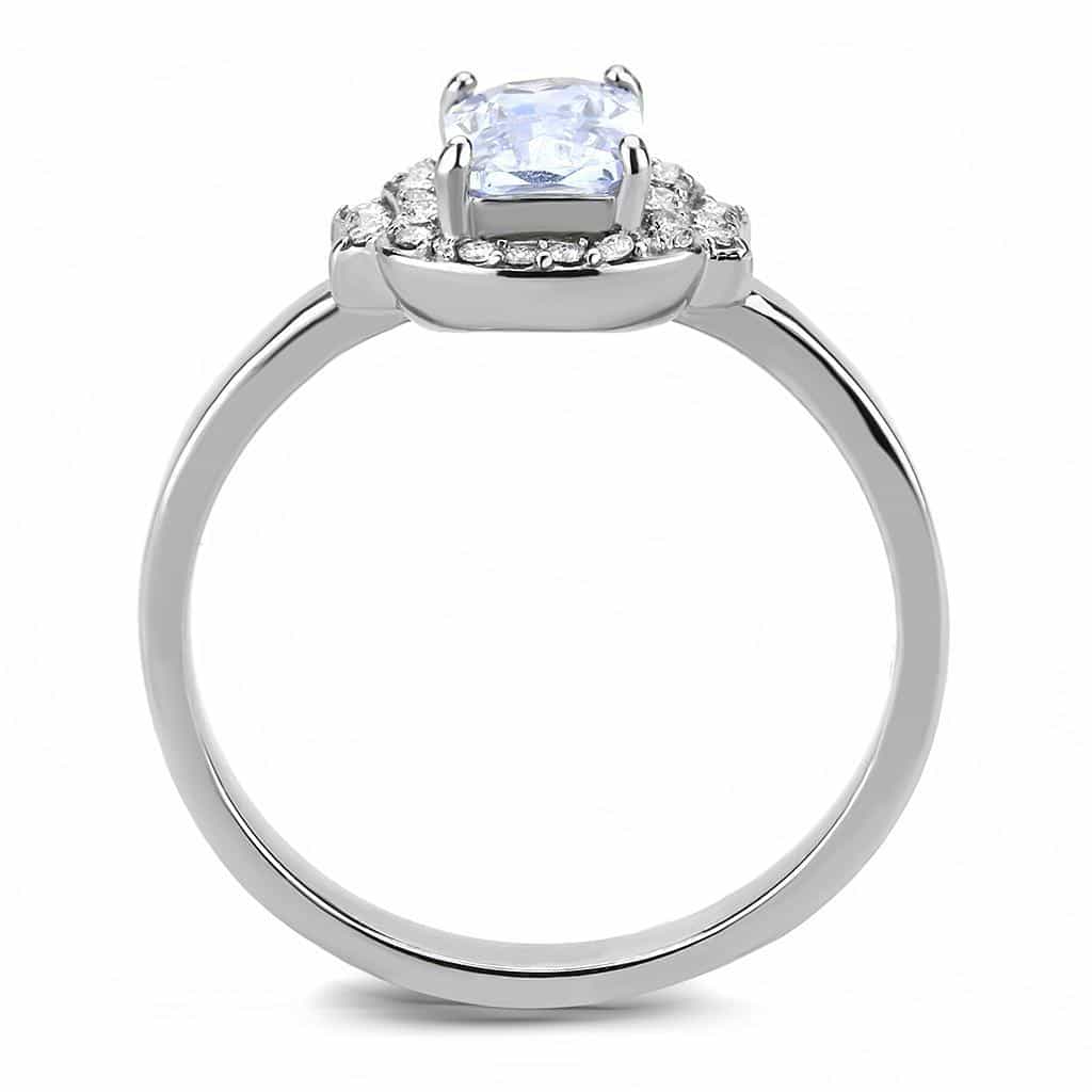Stainless Steel Light Blue CZ Emerald Cut Pave Halo Ring view 5
