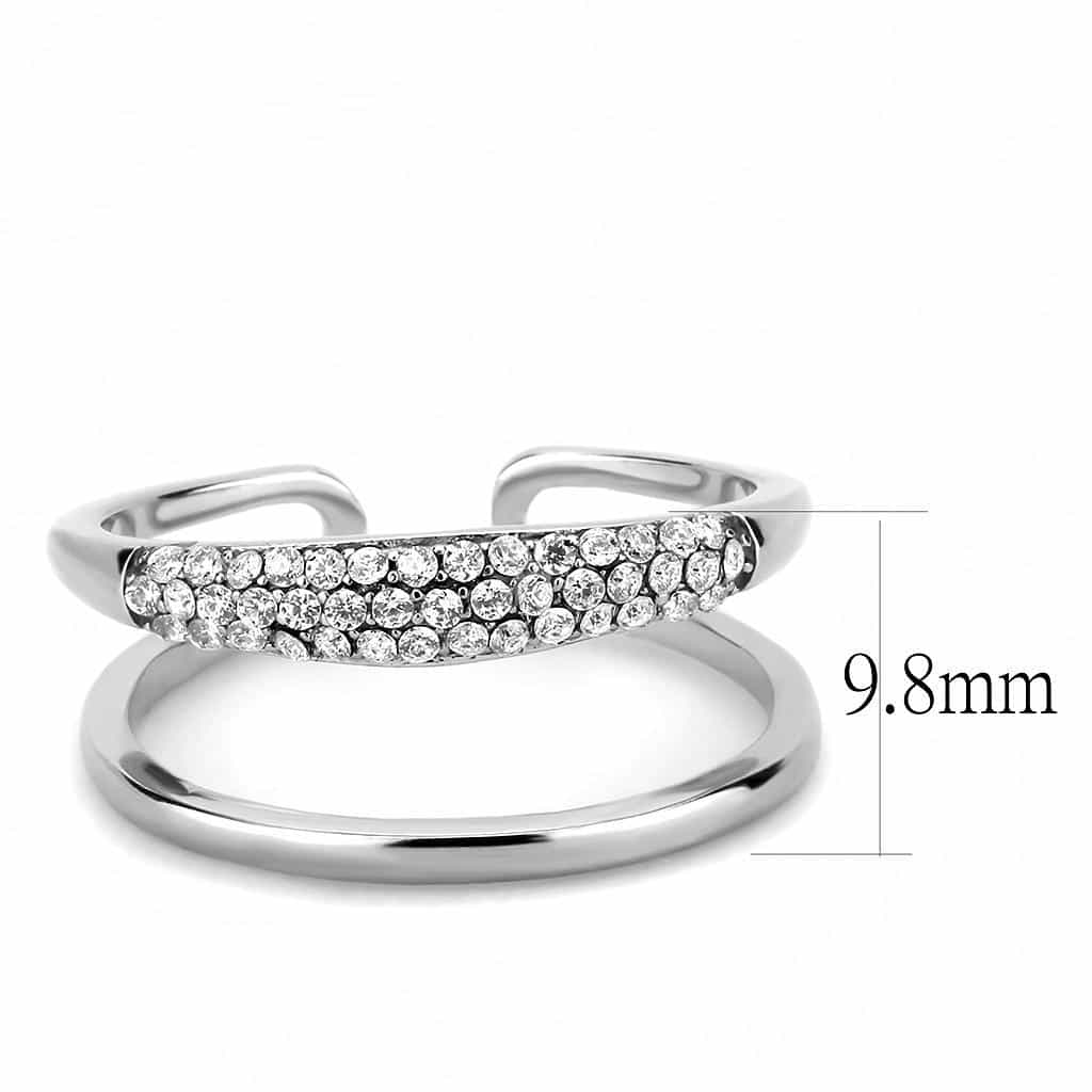 Stainless Steel CZ Pave Double Band Swirl Open Ring view 3
