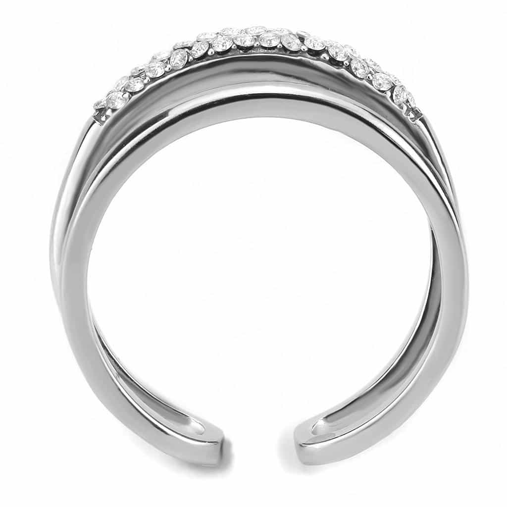 Stainless Steel CZ Pave Double Band Swirl Open Ring view 5
