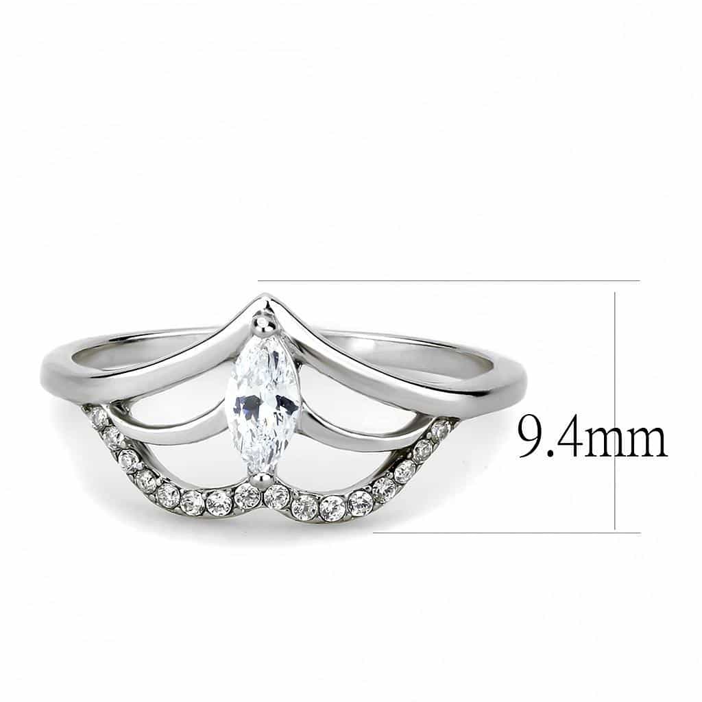 Stainless Steel CZ Marquise Pave Wing Split Bypass Ring view 3