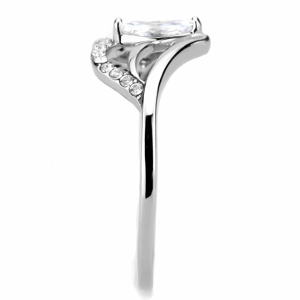 Stainless Steel CZ Marquise Pave Wing Split Bypass Ring view 7