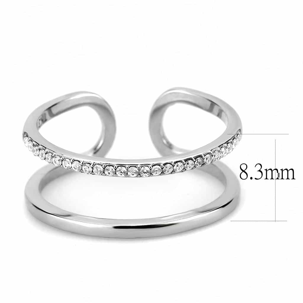 Stainless Steel CZ Pave Slim Loop Open Band Ring view 3