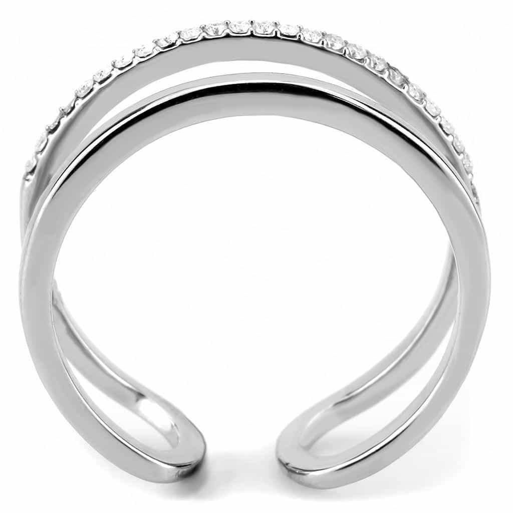 Stainless Steel CZ Pave Slim Loop Open Band Ring view 5