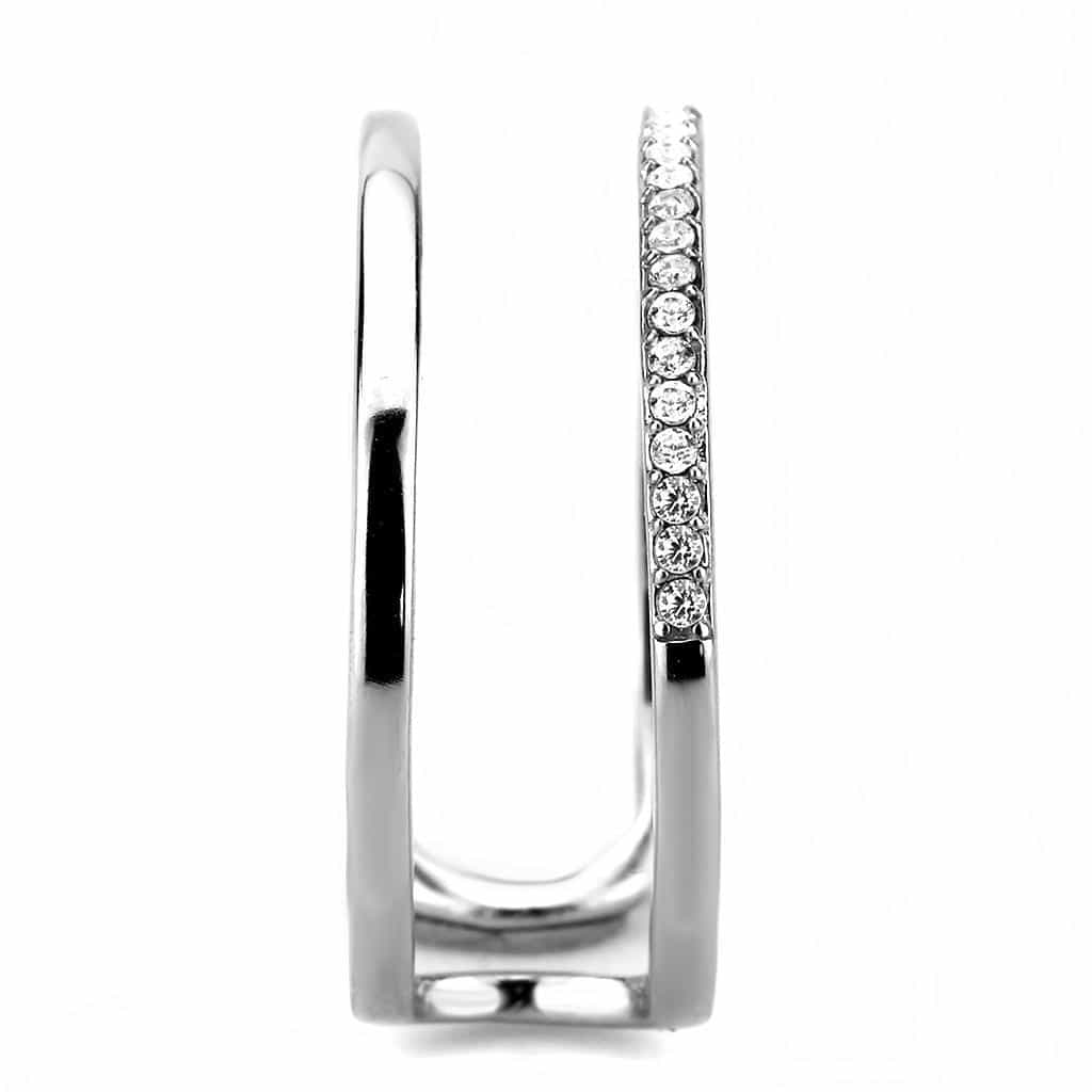 Stainless Steel CZ Pave Slim Loop Open Band Ring view 7