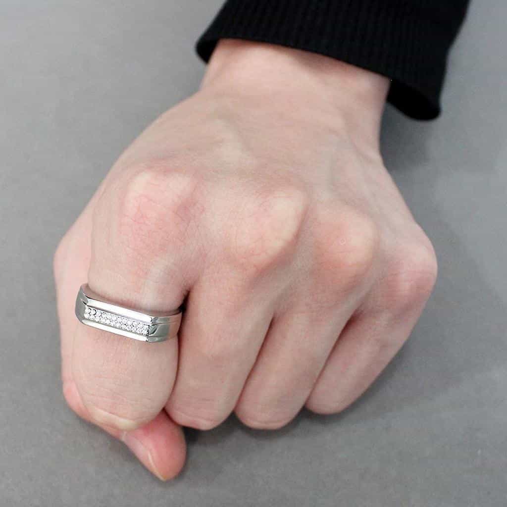 Stainless Steel CZ Pave Flat Top Signet Band Ring view 9