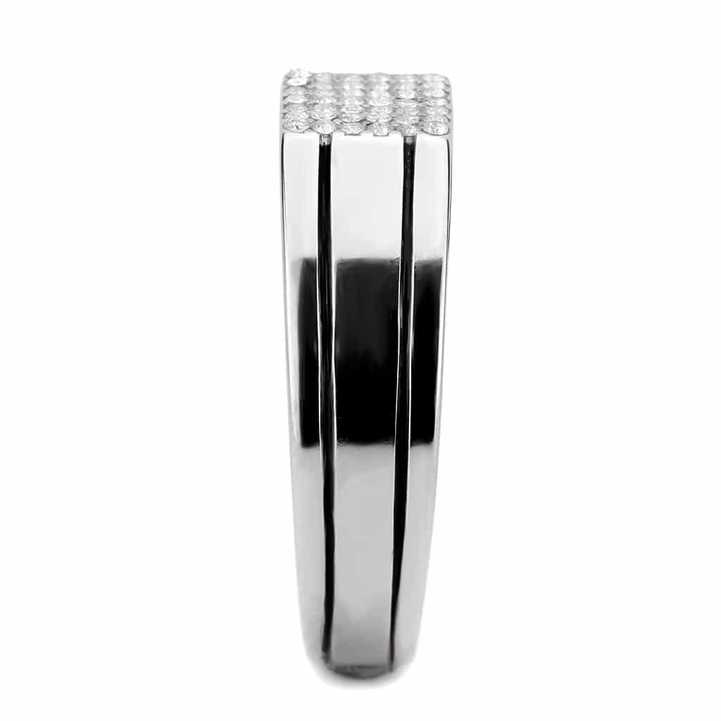 Stainless Steel CZ Pave Rectangle Signet Band Ring view 7