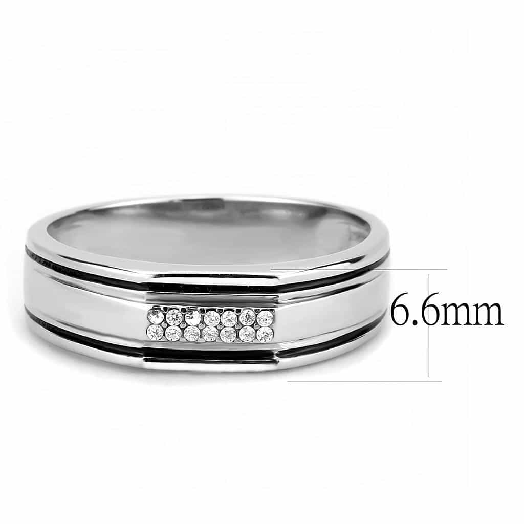 Stainless Steel CZ Pave Row Grooved Men Band Ring view 3