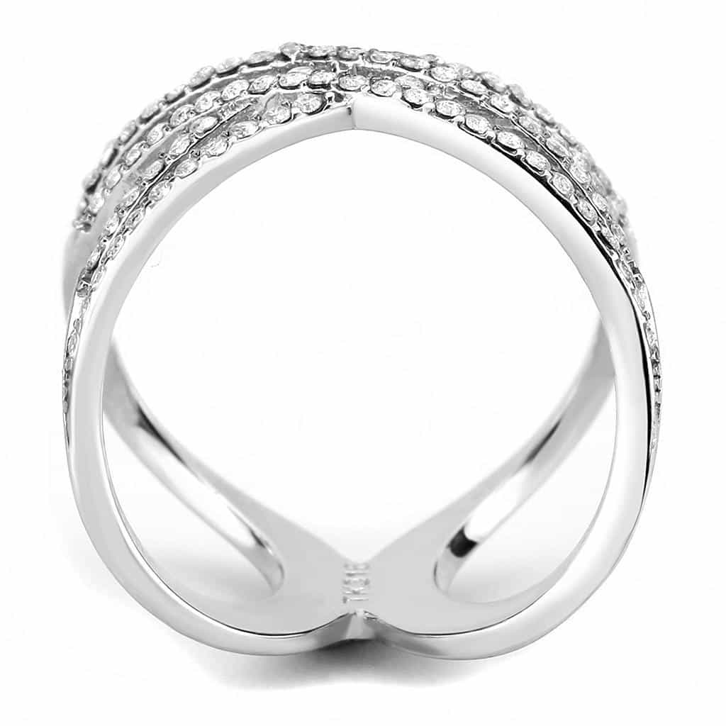 Stainless Steel CZ Pave Bow Ribbon Crossover Open Ring view 5