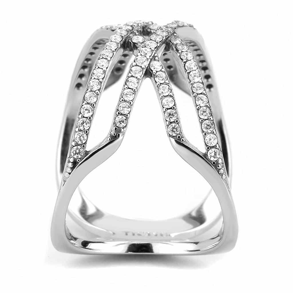 Stainless Steel CZ Pave Bow Ribbon Crossover Open Ring view 7