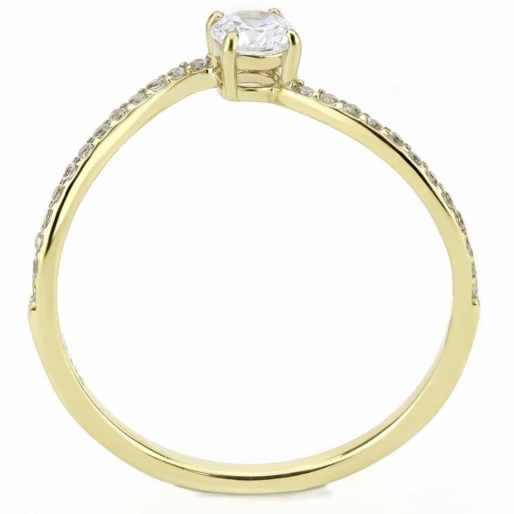 Stainless Steel Gold CZ Round Prong Pave Slim Solitaire Ring view 5