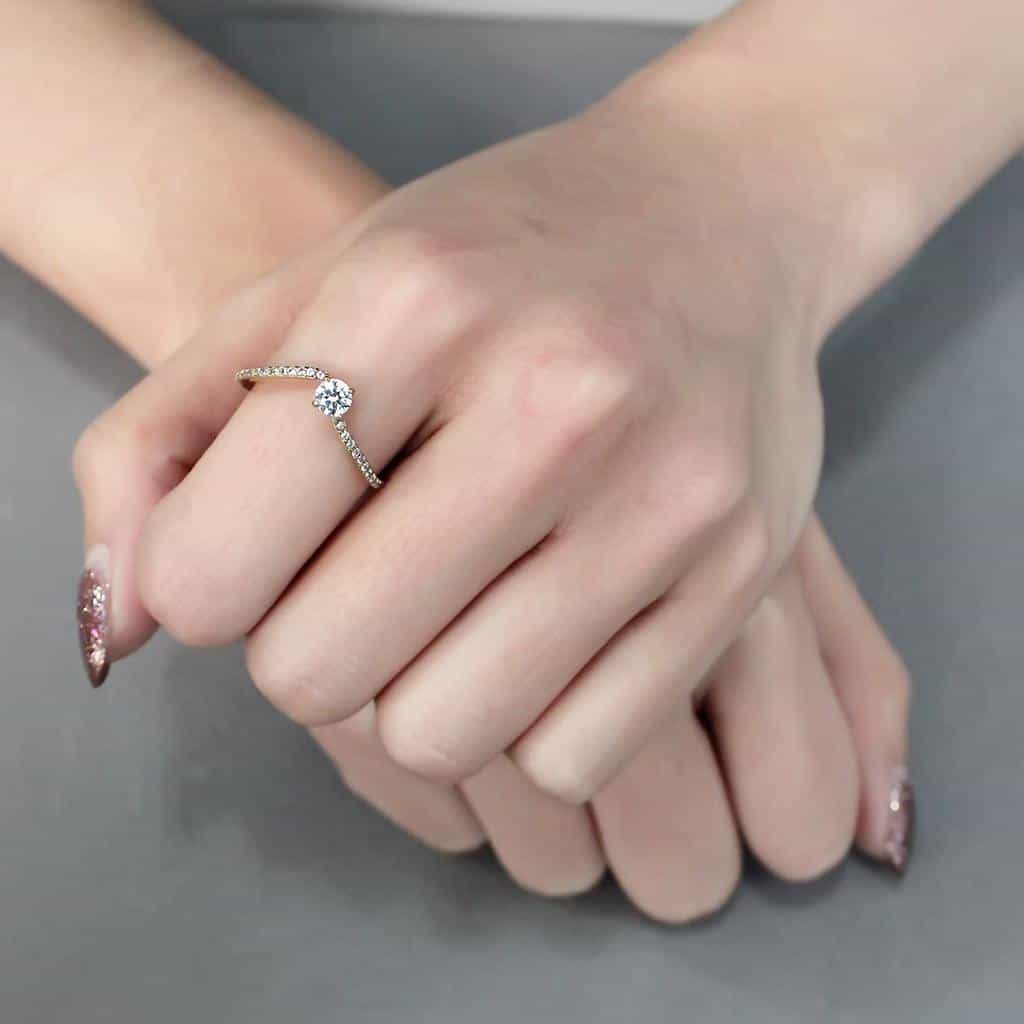 Stainless Steel Gold CZ Round Prong Pave Slim Solitaire Ring view 9