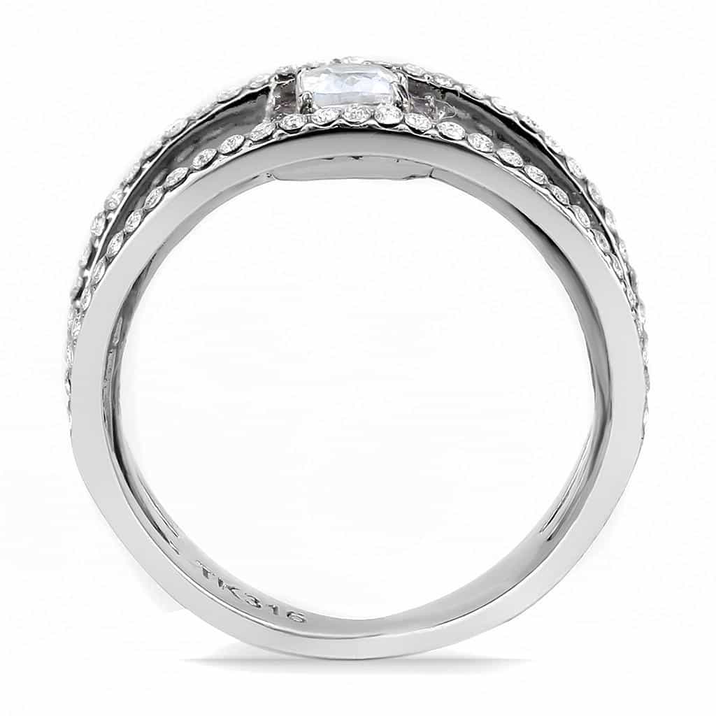 Stainless Steel CZ Princess Cut Pink Pave Halo Triple Band Ring view 5