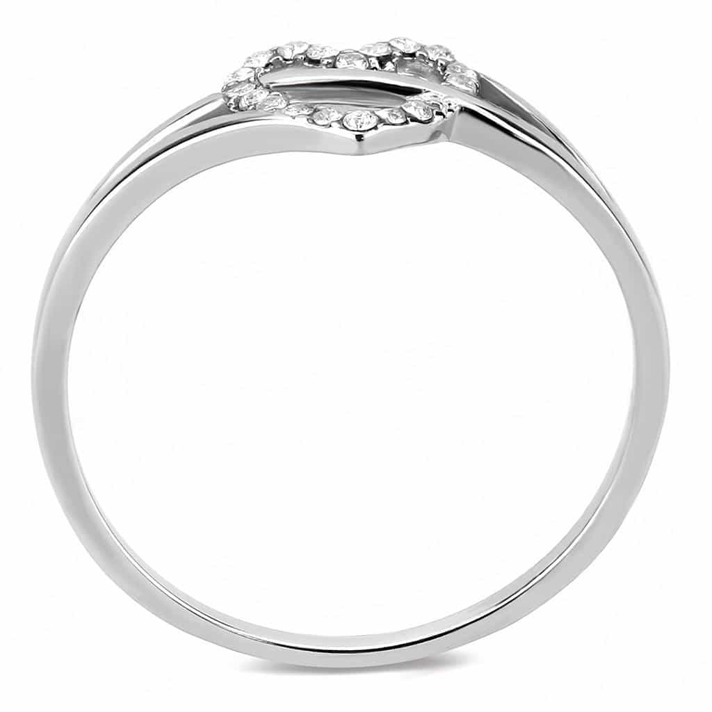 Stainless Steel CZ Pave Open Heart Split Band Ring view 5