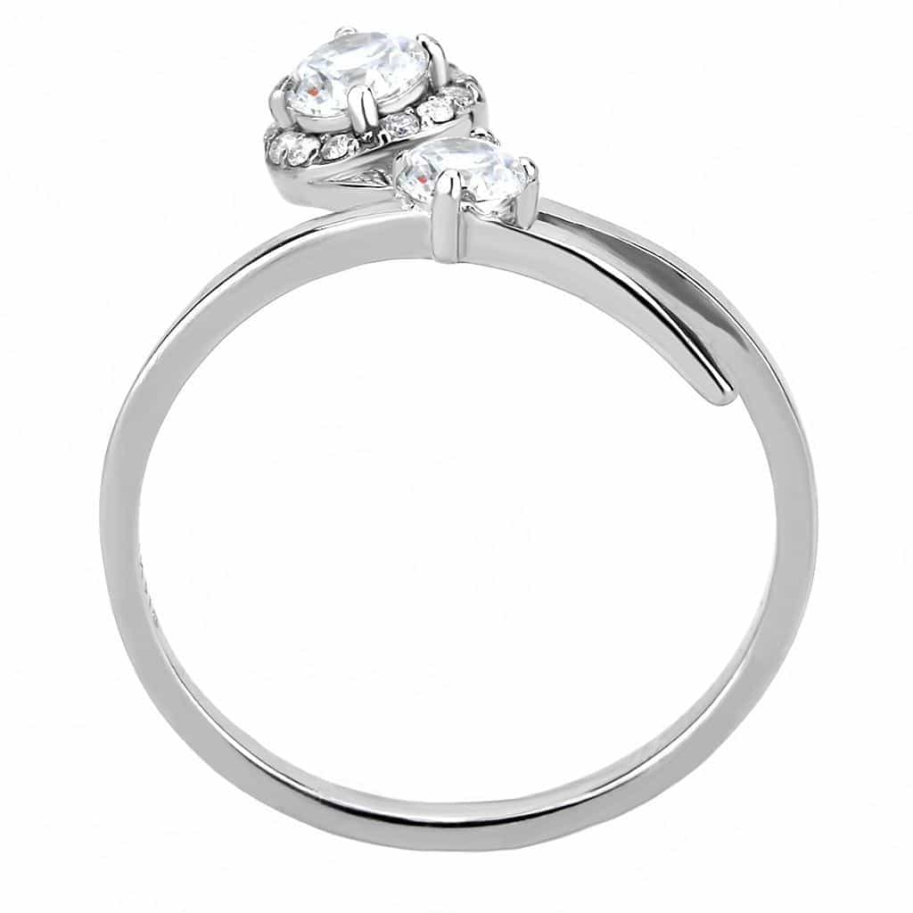 Stainless Steel CZ Round Pave Halo Classic Plain Solitaire Ring view 5