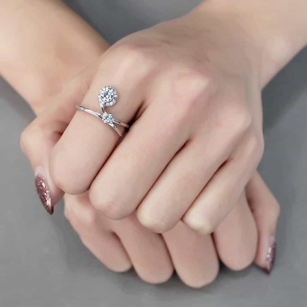 Stainless Steel CZ Round Pave Halo Classic Plain Solitaire Ring view 9