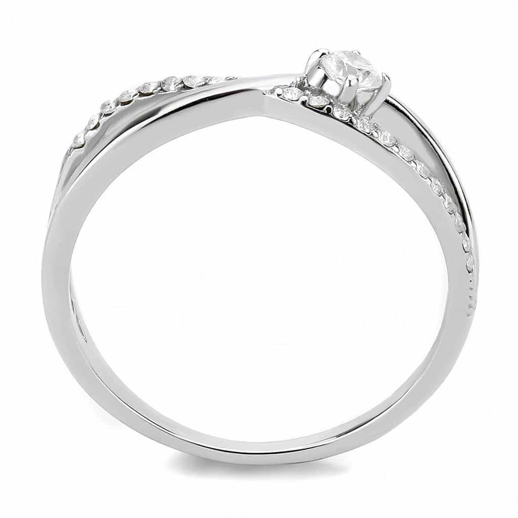 Stainless Steel CZ Round Prong Pave Crossover Bypass Ring view 5