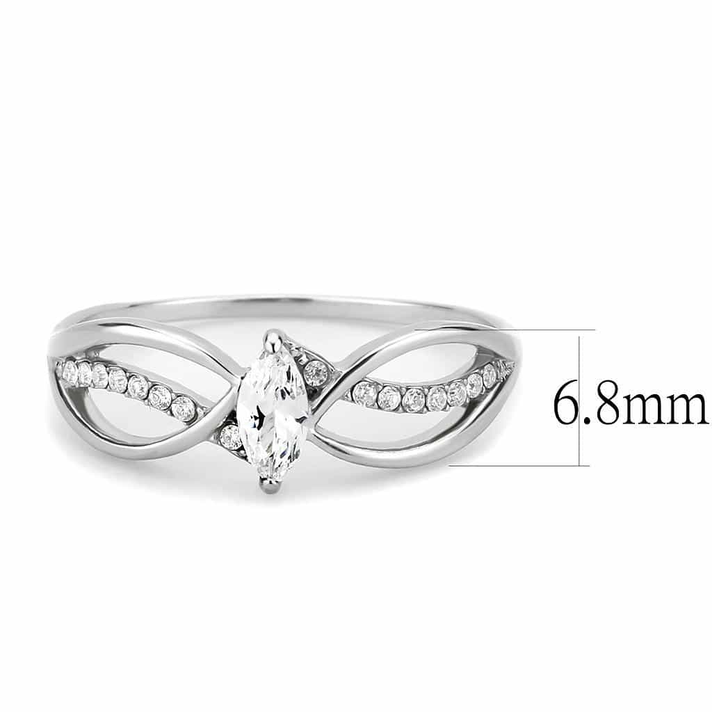 Stainless Steel CZ Marquise Pave Infinity Bypass Solitaire Ring view 3