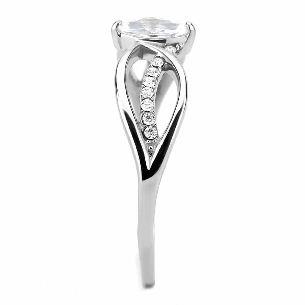 Stainless Steel CZ Marquise Pave Infinity Bypass Solitaire Ring view 7