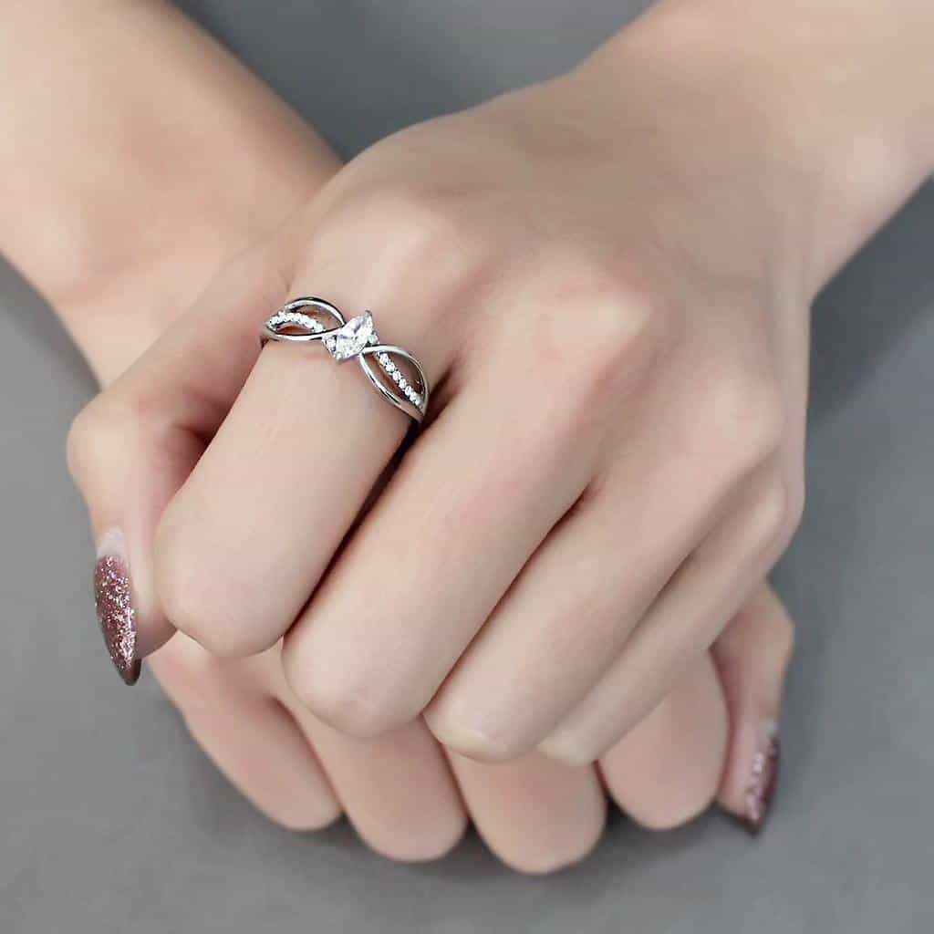 Stainless Steel CZ Marquise Pave Infinity Bypass Solitaire Ring view 9