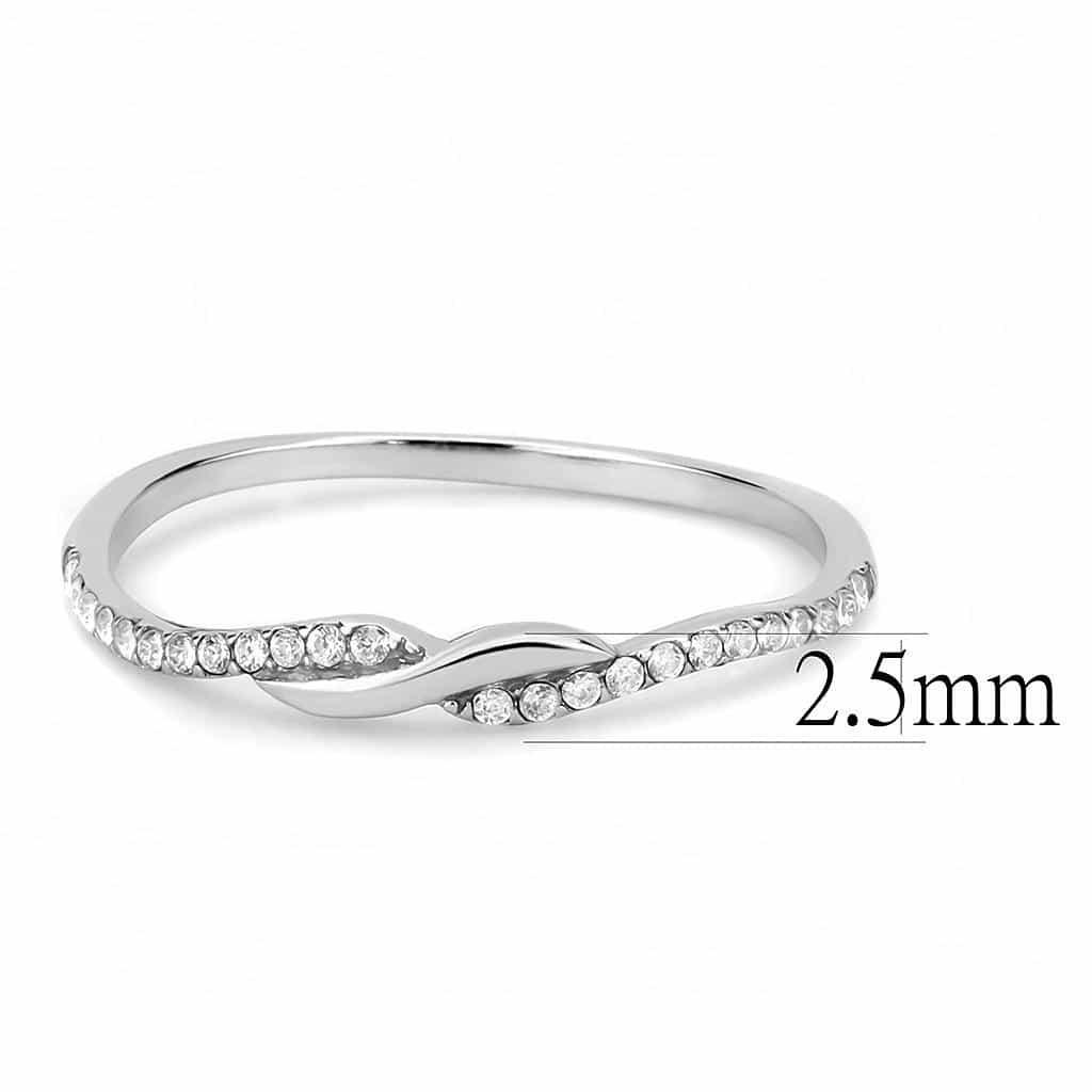 Stainless Steel CZ Pave Twisted S Wave Contour Band Ring view 3