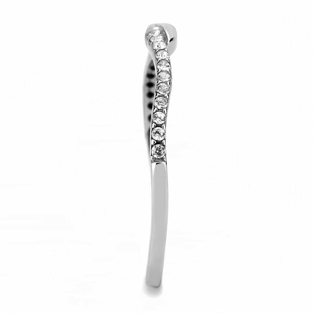 Stainless Steel CZ Pave Twisted S Wave Contour Band Ring view 7