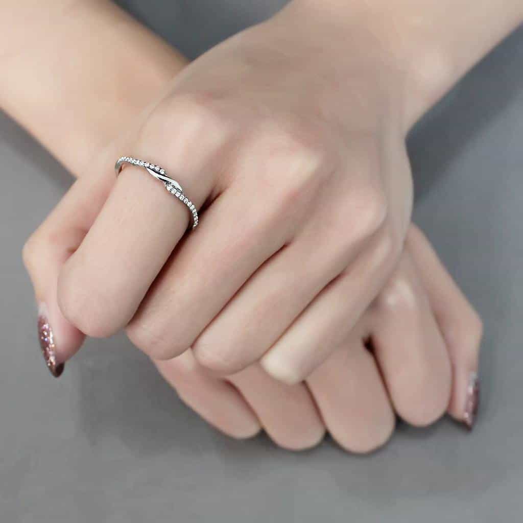 Stainless Steel CZ Pave Twisted S Wave Contour Band Ring view 9
