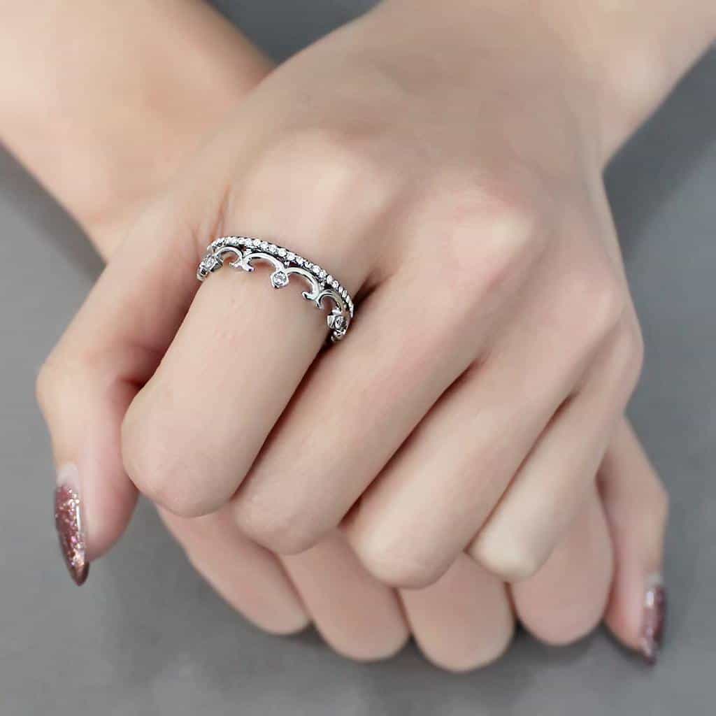 Stainless Steel Filigree Scroll Crown Eternity Band Ring view 9