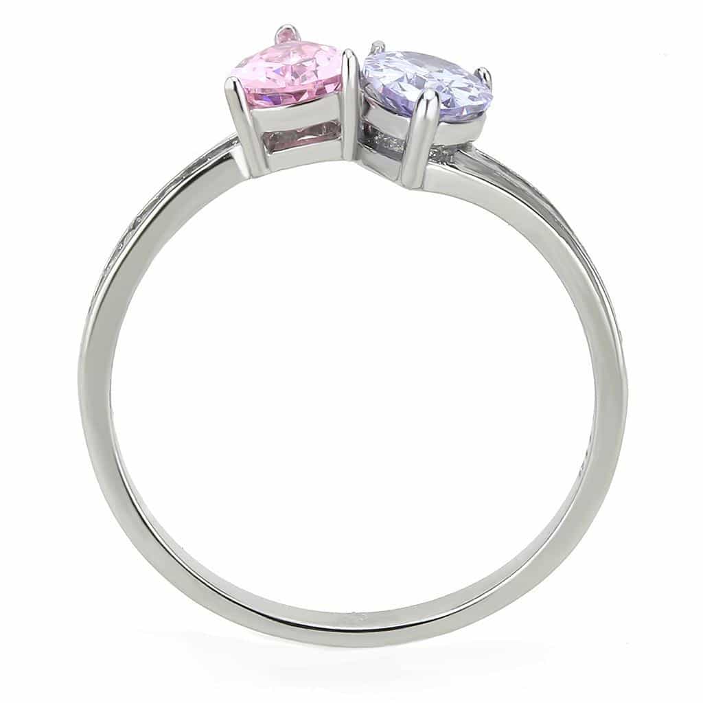 Stainless Steel Lavender Pink CZ Double Pear Pave Solitaire Ring view 5