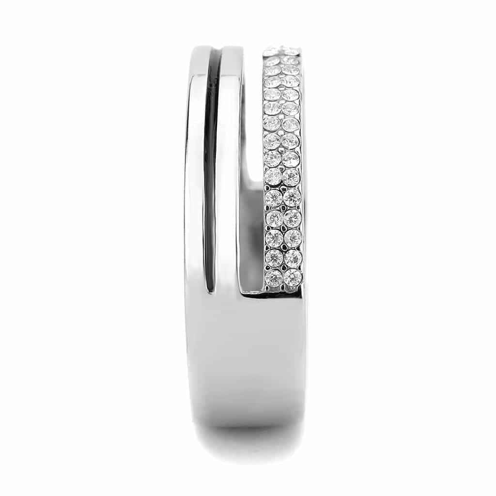Stainless Steel CZ Pave Row Wide Polished Dome Band Ring view 7