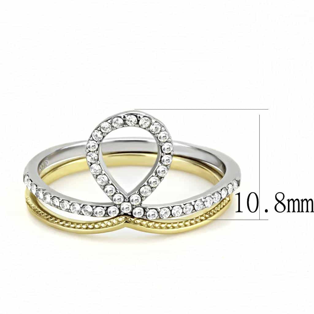 Stainless Steel Gold CZ Pave Open Circle V Chevron Set Ring view 3