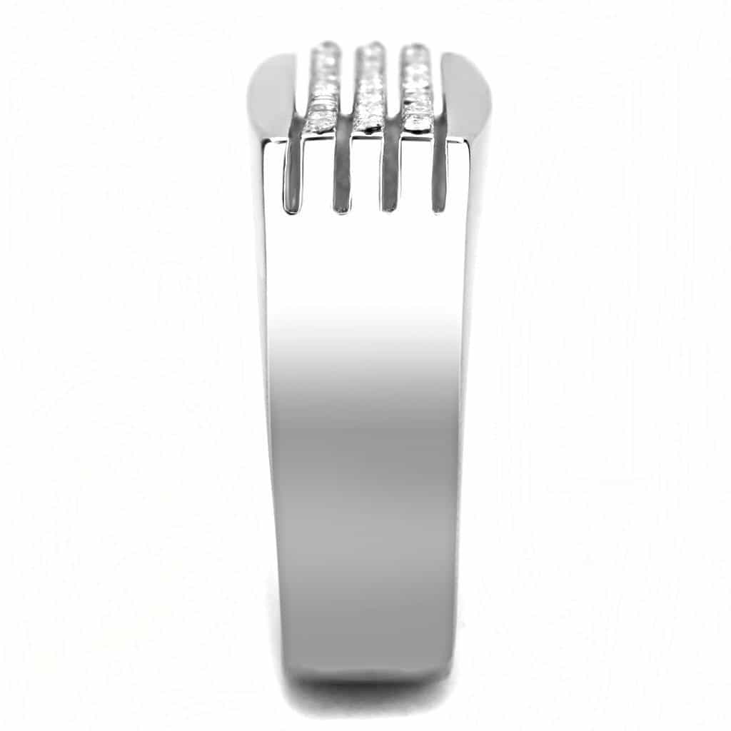 Stainless Steel CZ Pave Triple Row Flat Top Men Signet Ring view 7