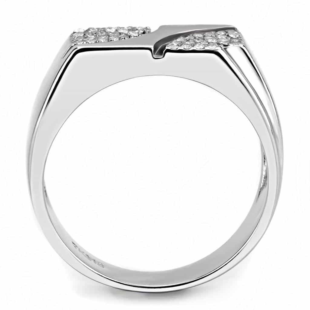 Stainless Steel CZ Pave Asymmetric Panel Men Signet Ring view 5