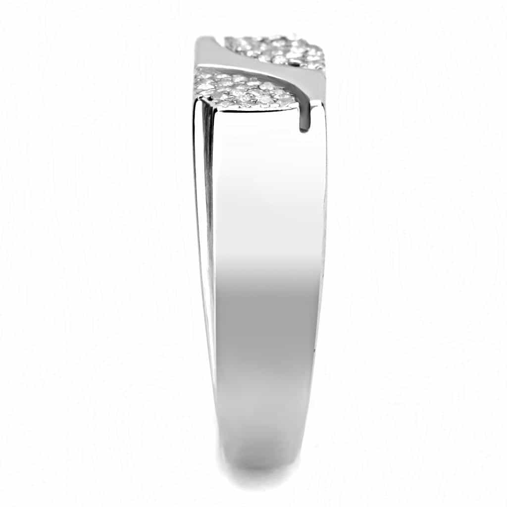 Stainless Steel CZ Pave Asymmetric Panel Men Signet Ring view 7