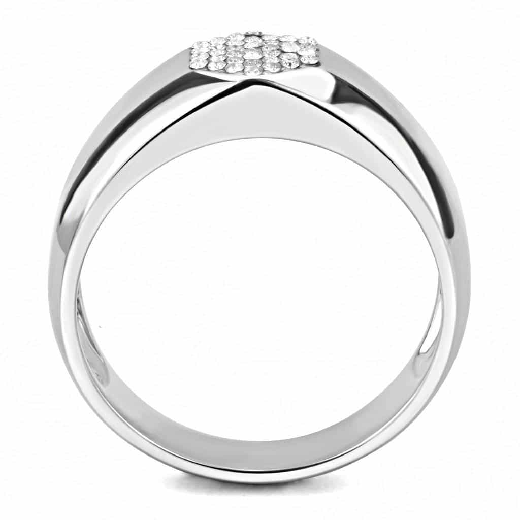 Stainless Steel CZ Pave Hexagon Flat Top Men Signet Ring view 5