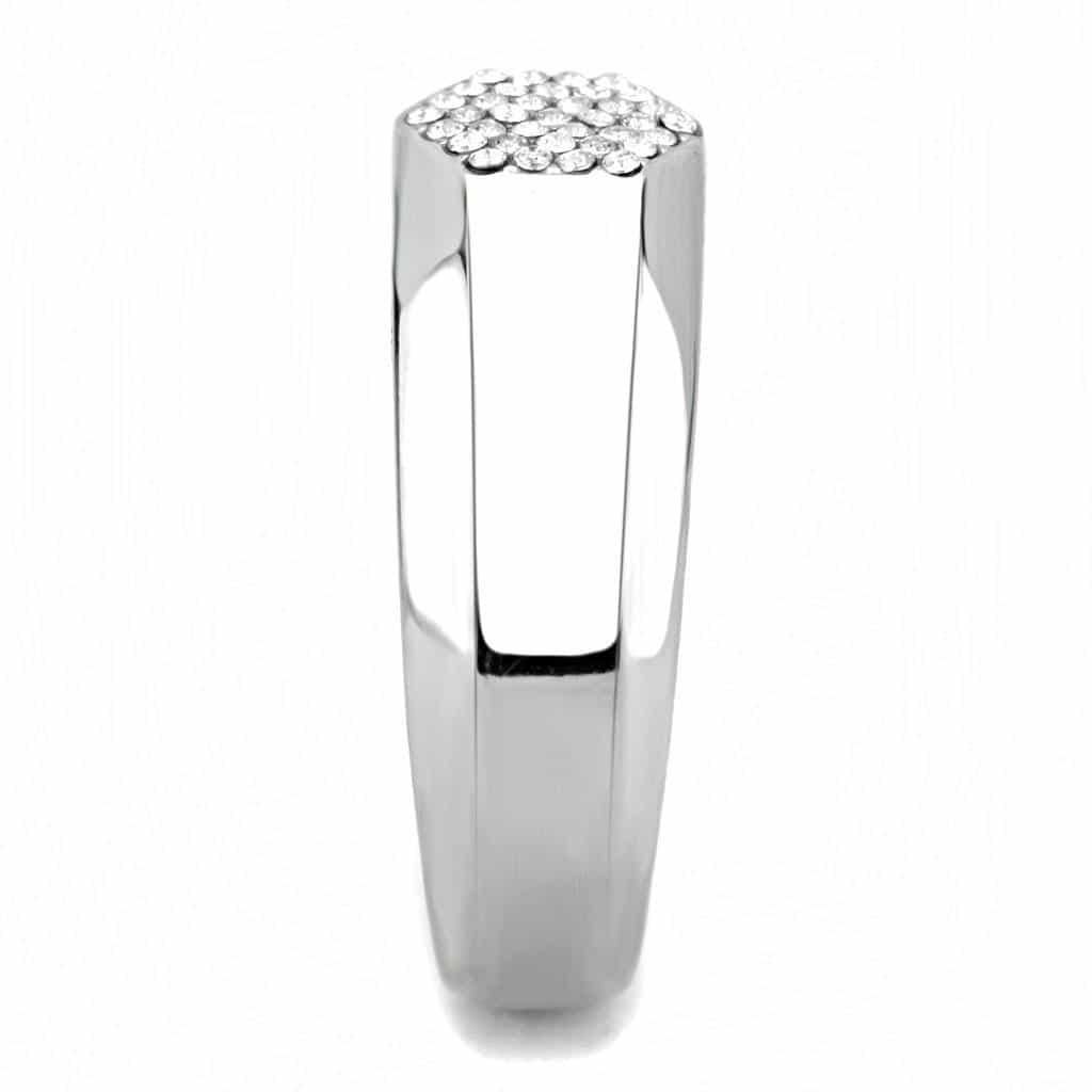 Stainless Steel CZ Pave Hexagon Flat Top Men Signet Ring view 7