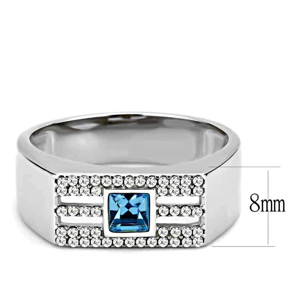 Stainless Steel Blue Topaz Square CZ Pave Cross Grid Men Ring view 3