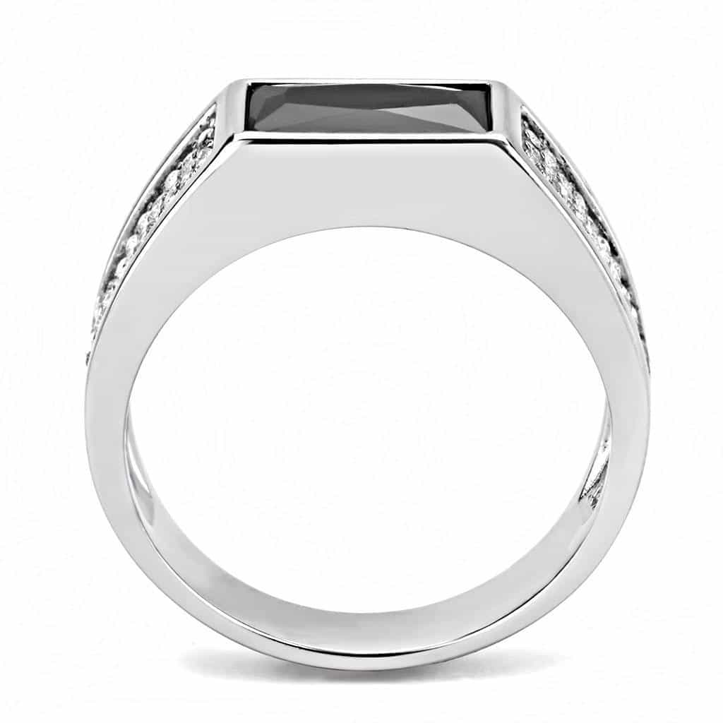 Stainless Steel Black CZ Emerald Cut Pave Shoulder Men Ring view 5