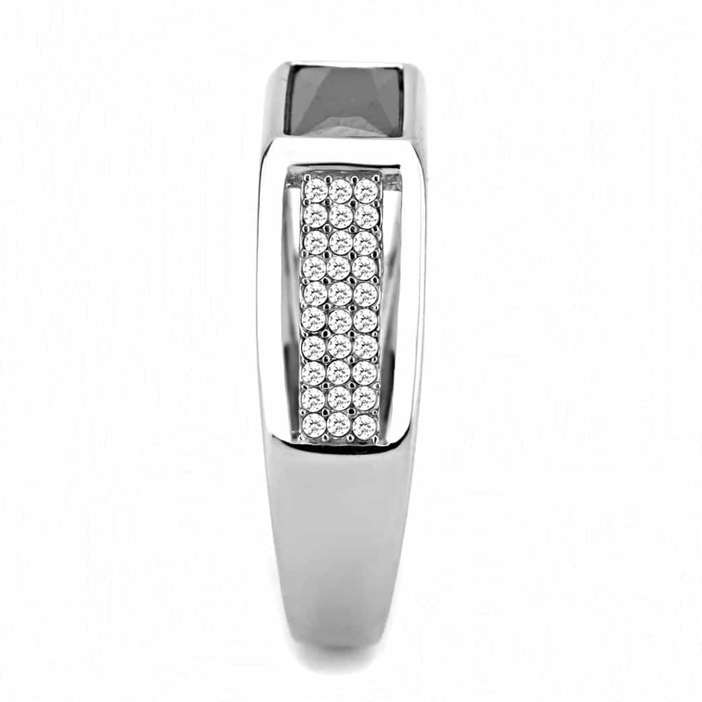 Stainless Steel Black CZ Emerald Cut Pave Shoulder Men Ring view 7