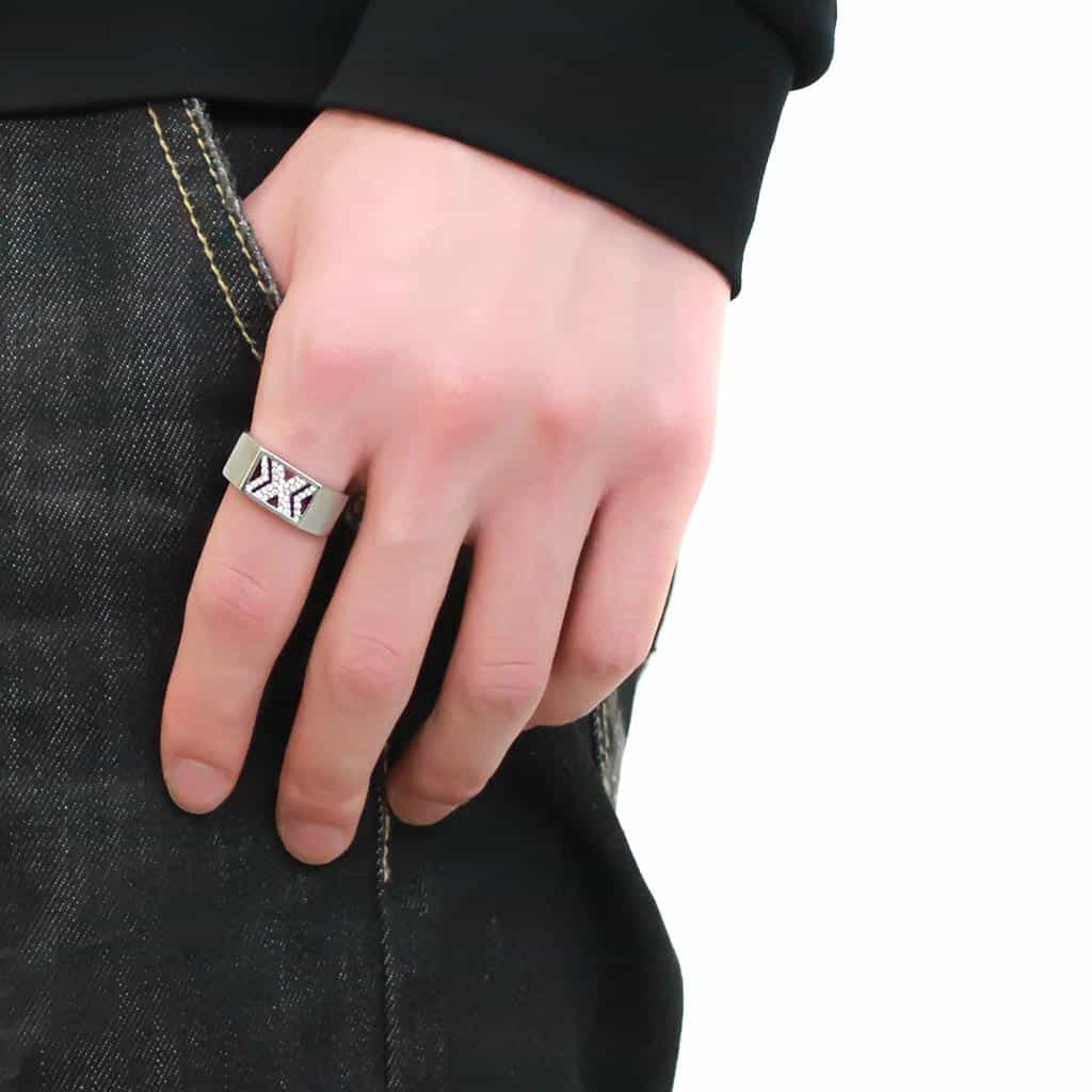Stainless Steel CZ Pave Arrow X Chevron Men Signet Ring view 9