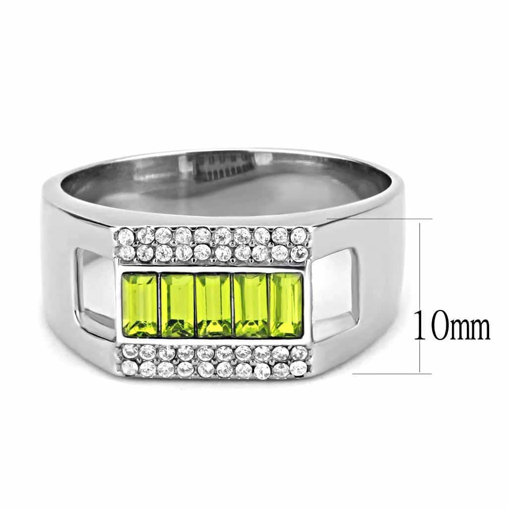 Stainless Steel Green Peridot Baguette Row CZ Pave Men Ring view 3