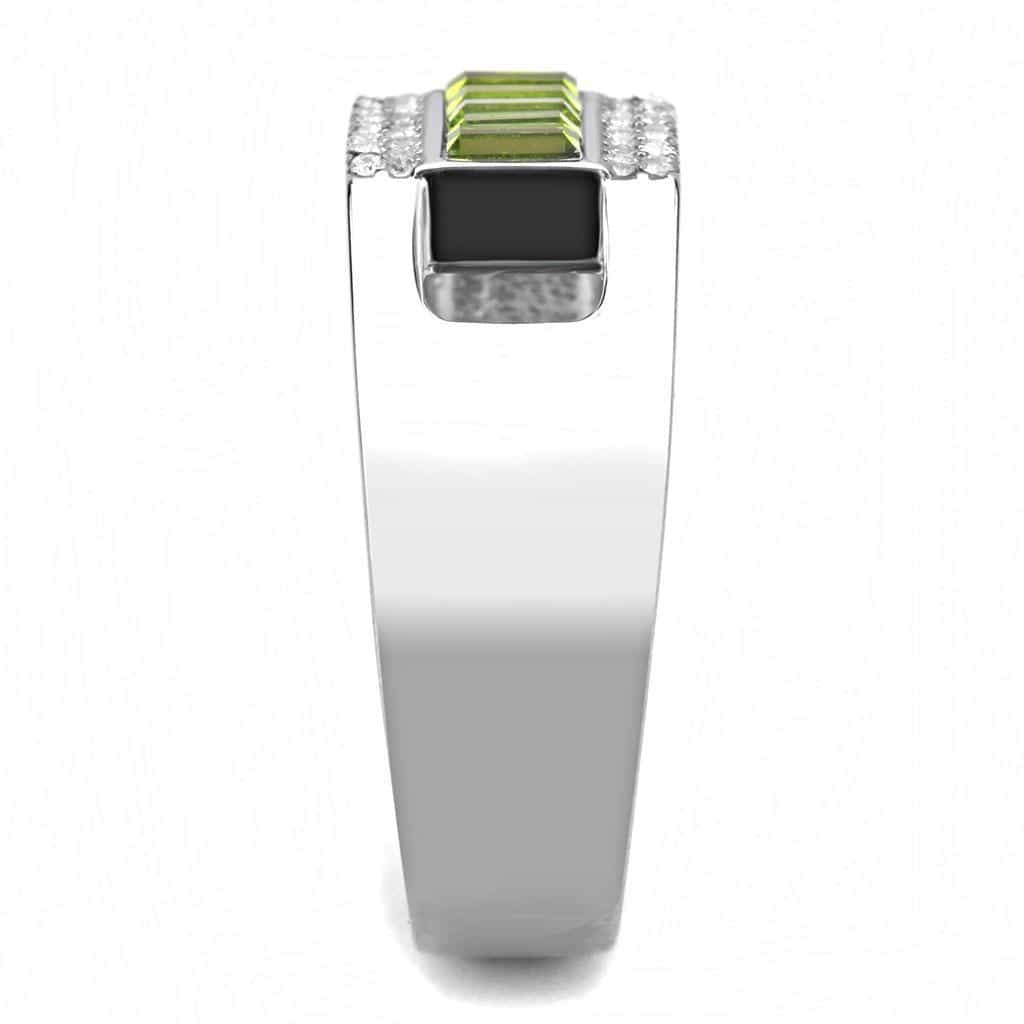 Stainless Steel Green Peridot Baguette Row CZ Pave Men Ring view 7