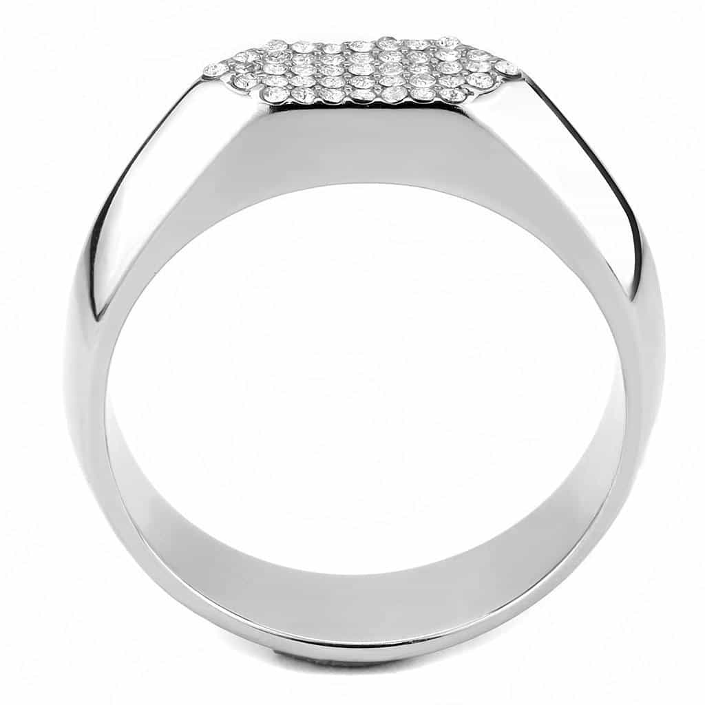 Stainless Steel CZ Pave Rounded Rectangle Men Signet Ring view 5