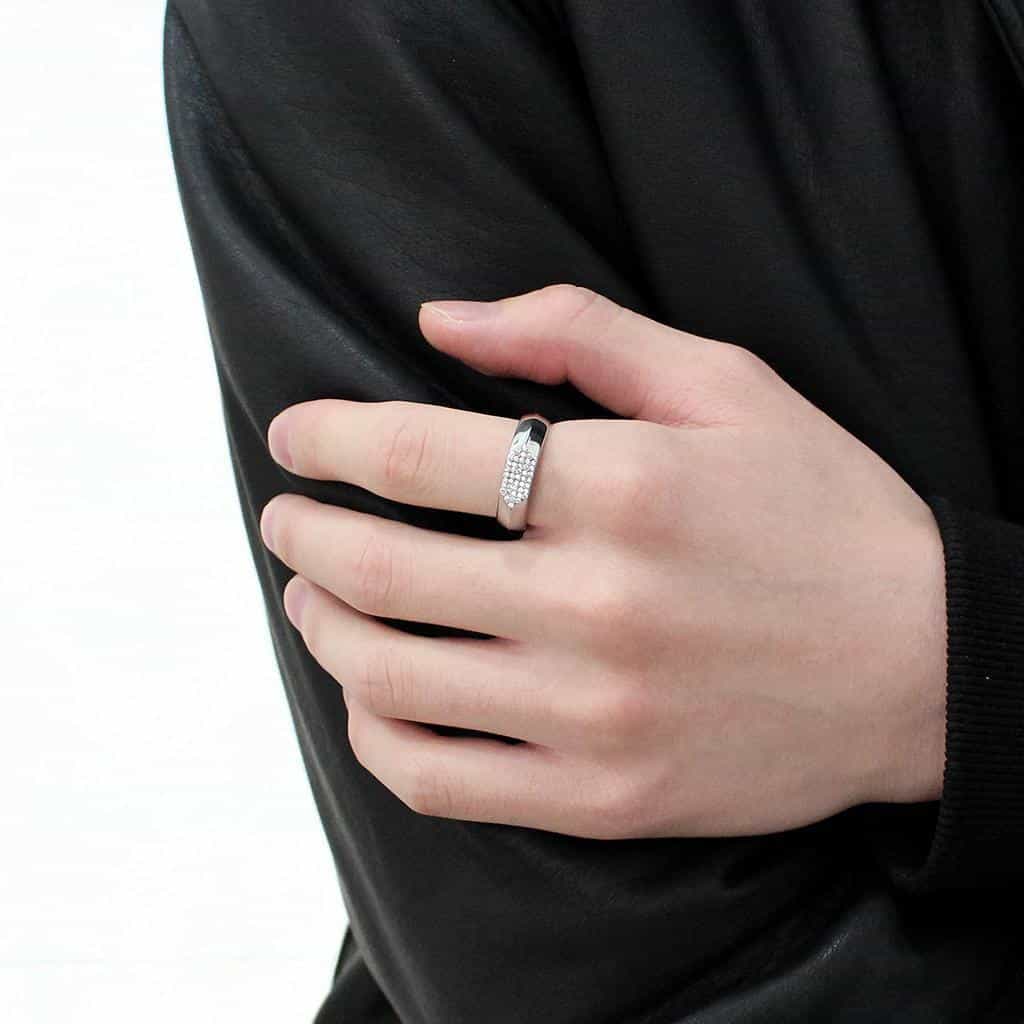 Stainless Steel CZ Pave Rounded Rectangle Men Signet Ring view 9