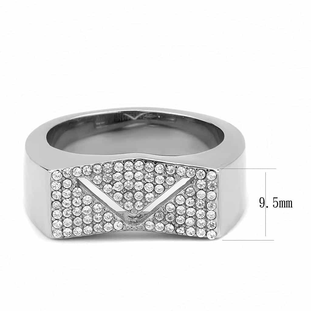 Stainless Steel CZ Pave Chevron V Arrow Men Signet Ring view 3