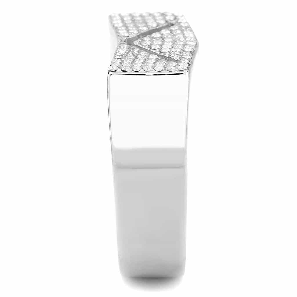 Stainless Steel CZ Pave Chevron V Arrow Men Signet Ring view 7