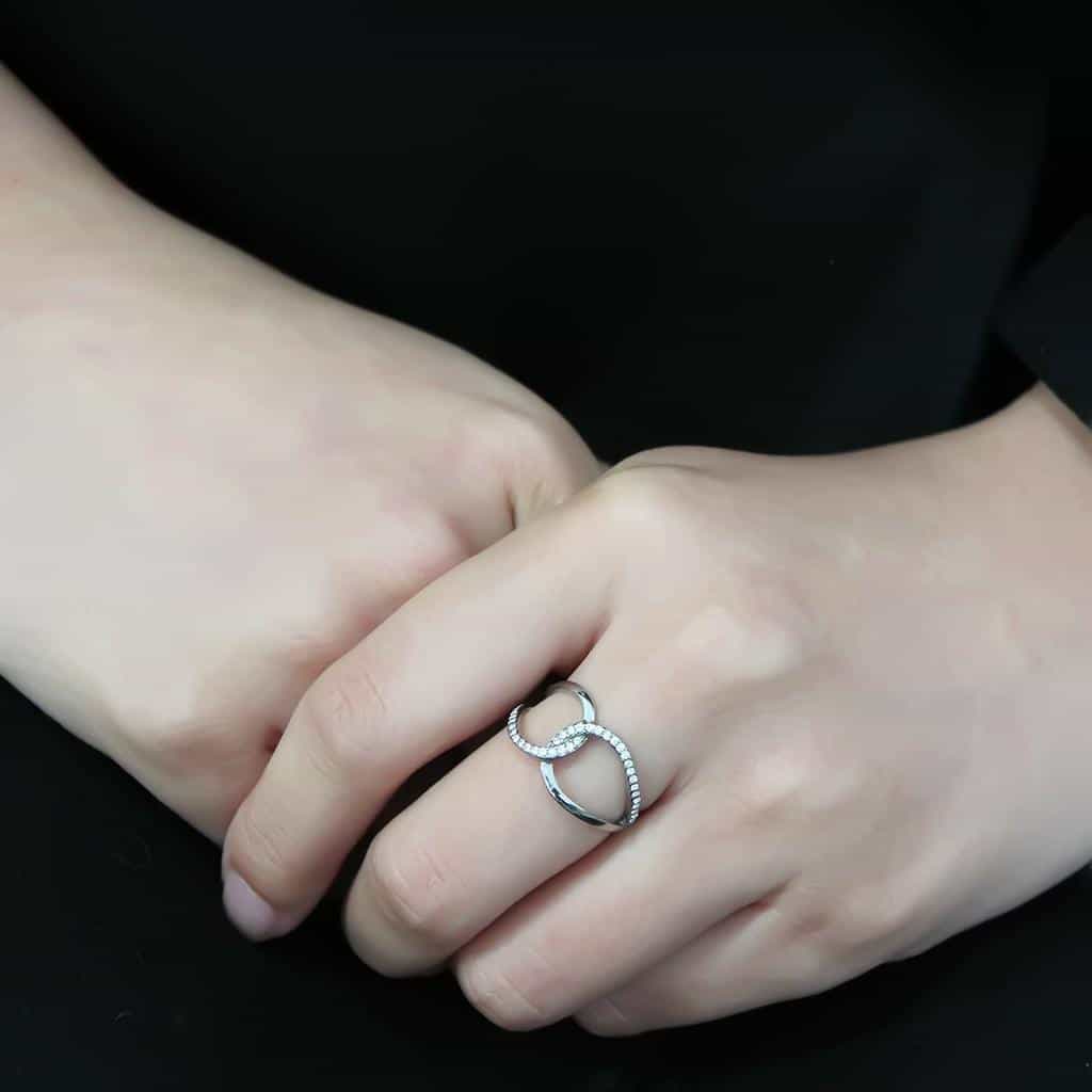 Stainless Steel CZ Pave Open Abstract Organic Loop Band Ring view 9