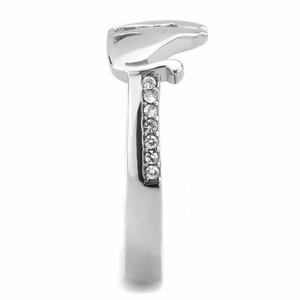 Stainless Steel Cat Silhouette CZ Pave Accent Band Ring view 7