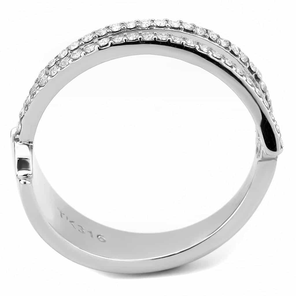 Stainless Steel CZ Pave Double Row Wide Band Ring view 5