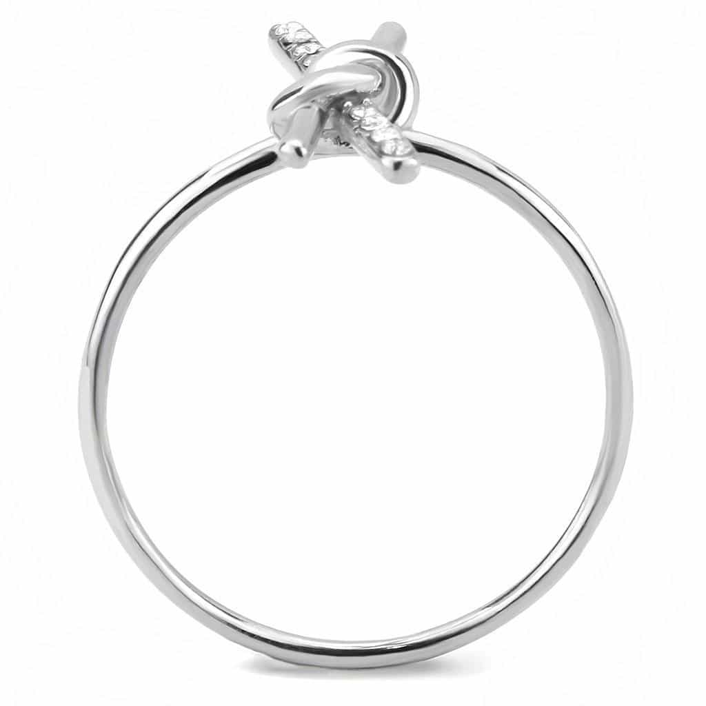 Stainless Steel CZ Pave Knot Bow Crossover Open Band Ring view 5